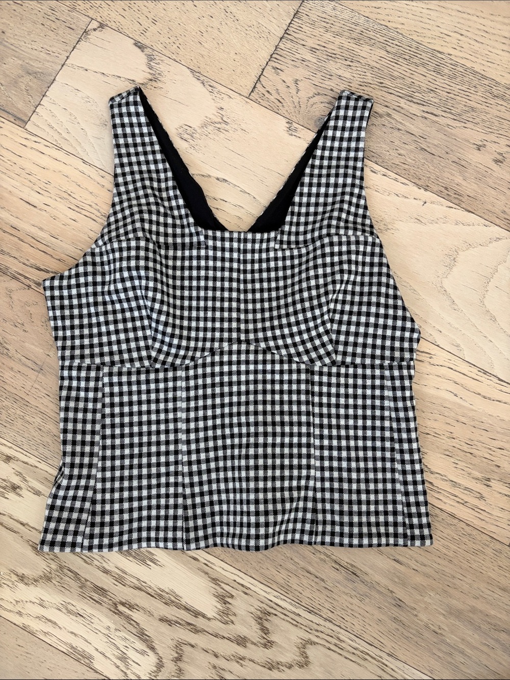 CAbi Black and White Gingham Square-Neck Tank
